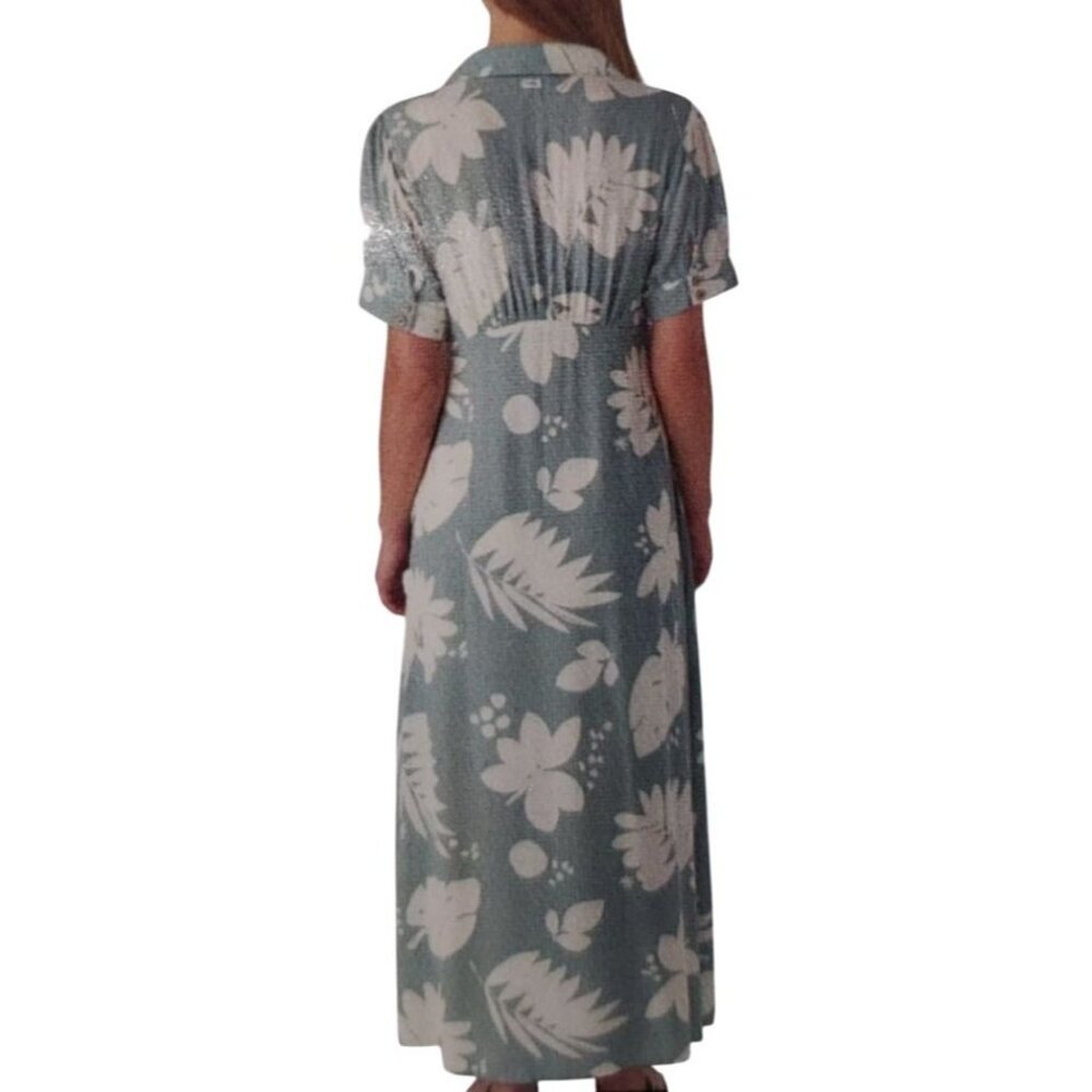 O'Neill XXL Claire Tropical Short Sleeve Collar Sundress Slit Maxi Dress Green - Picture 7 of 16